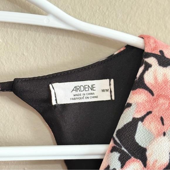 Black Flutter Sleeve A-Line Dress Pink Grey Floral & Deep V-Neck - Picture 6 of 16